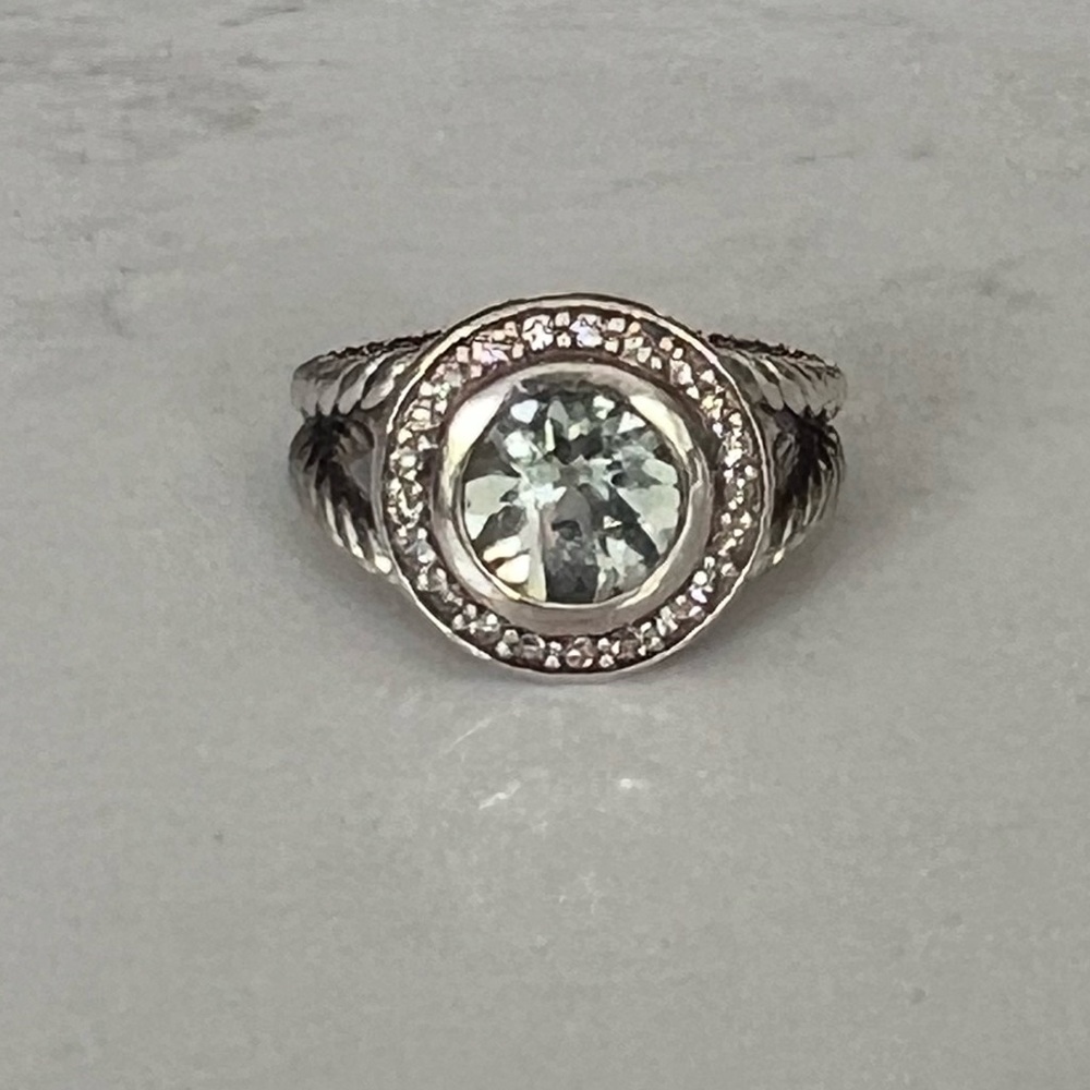 David Yurman Petite Albion Prasiolite Diamond round ring size 6